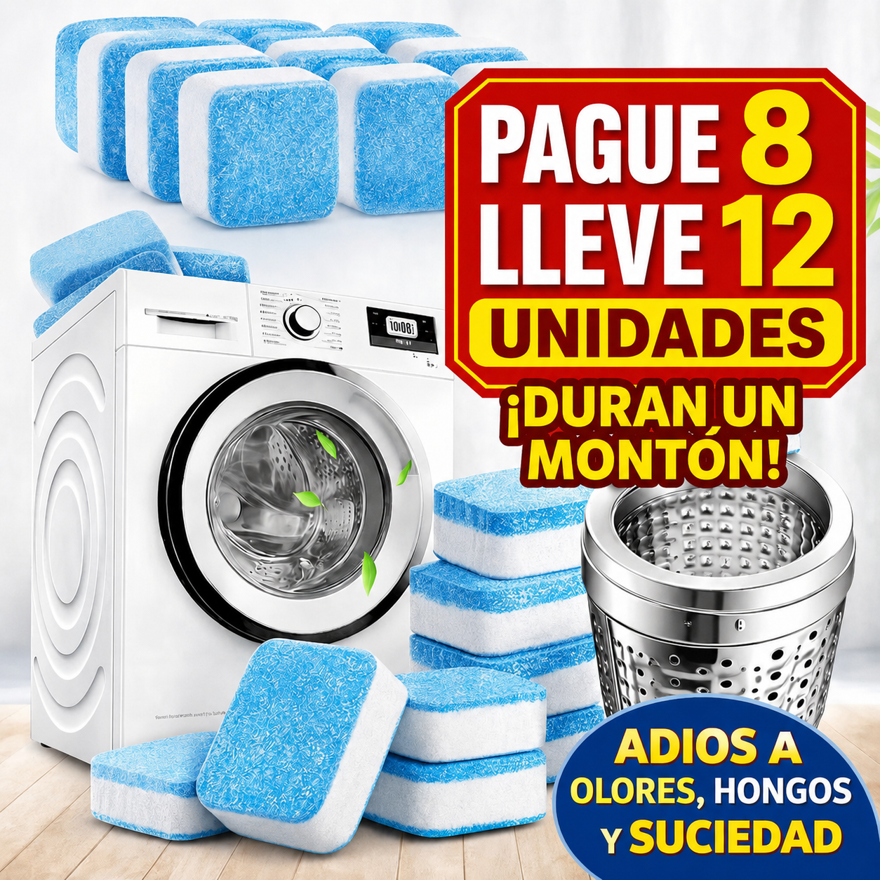 Pide 8 Lleva 12 unidades - Pastilla limpia lavadora