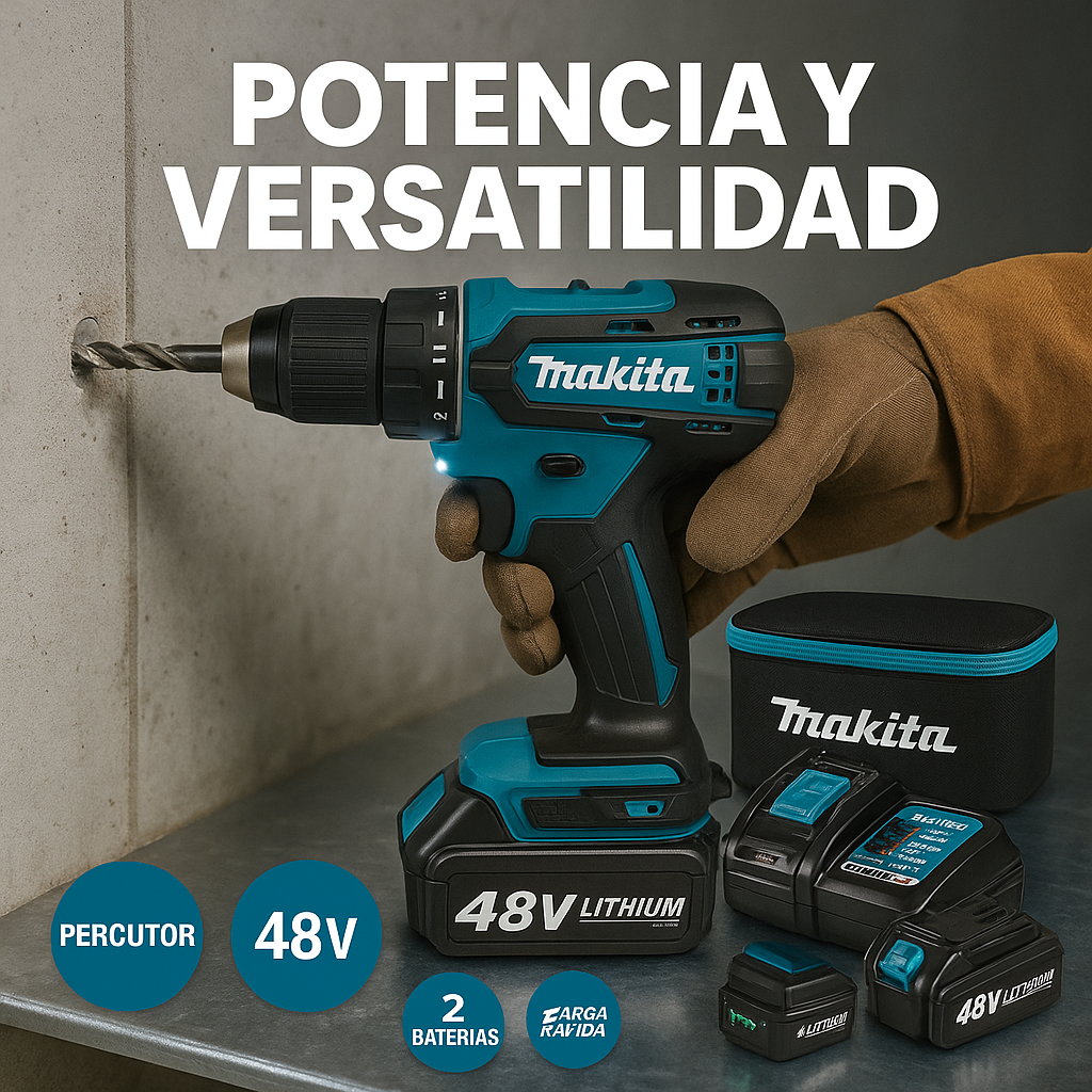 Taladro inalambrico con Percutor +24 accesorios + Batería 48V