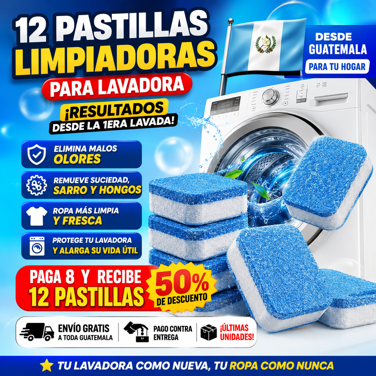 Pastillas Limpia lavadora | Paga 8 Lleva 12