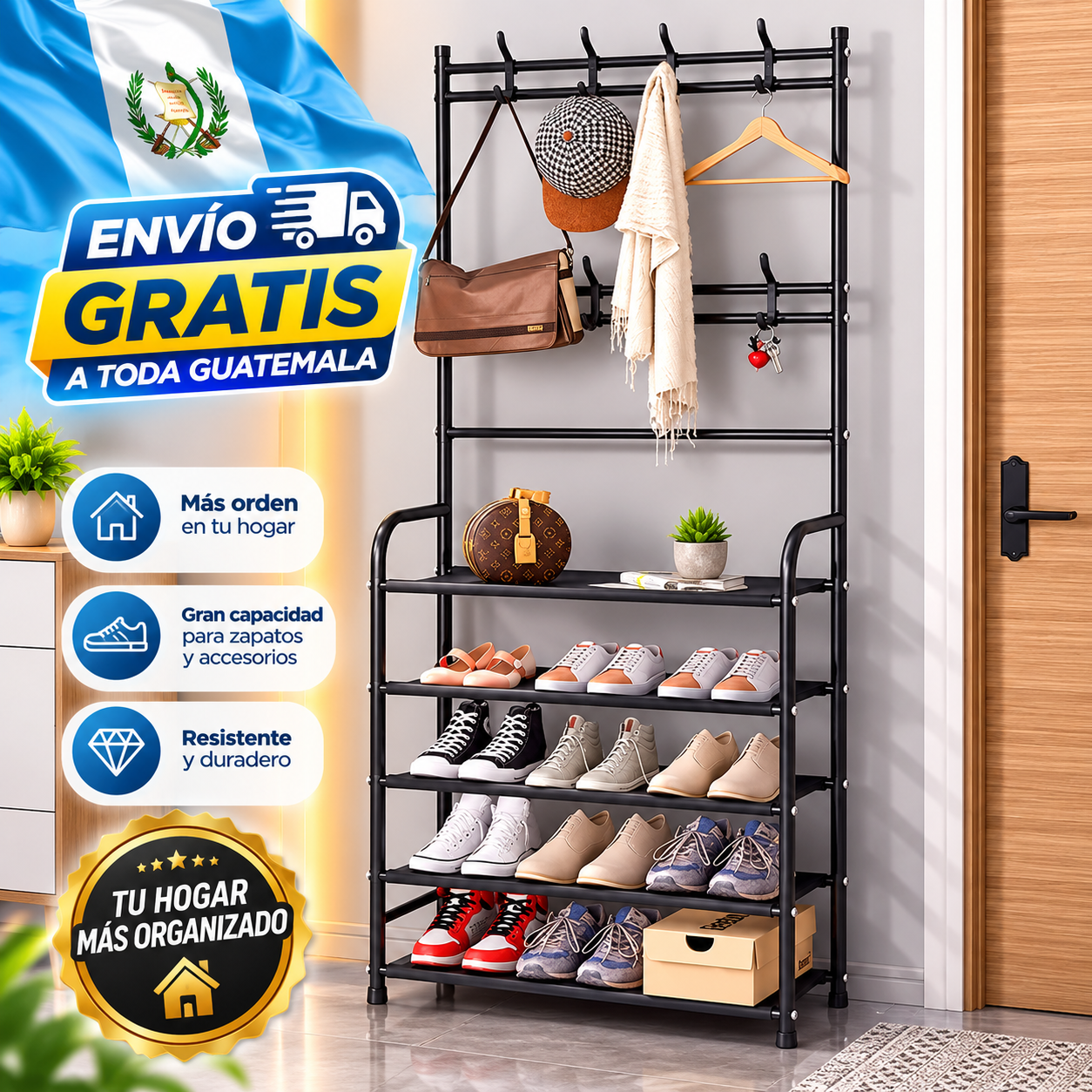 Zapatero perchero y organizador de ropa x 5 niveles